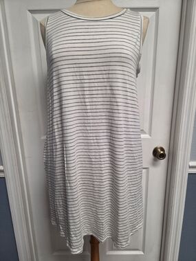Green Envelope White & Gray Striped Sleeveless Mini Dress